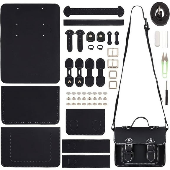 DIY Leather Handbag Making Kit PU Messenger Bag Sew-on Satchel Kit for Christmas Personalized Girls Crafts 7.6x3.5x7.2 Inch Black