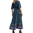 thumbnail image 3 of Womens Summer Casual Maxi Dress Bohemian Floral V Neck Puff Short Sleeve Ethnic Style Beach Tiered Sundress Long Swing Dress, 3 of 4