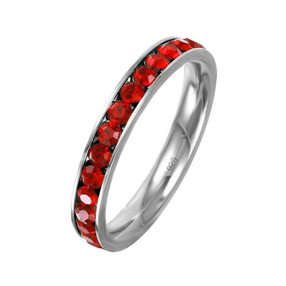 Channel Set Simulated Ruby Cubic Zirconia July Birthstone Eternity Ring Sterling Silver Size 6