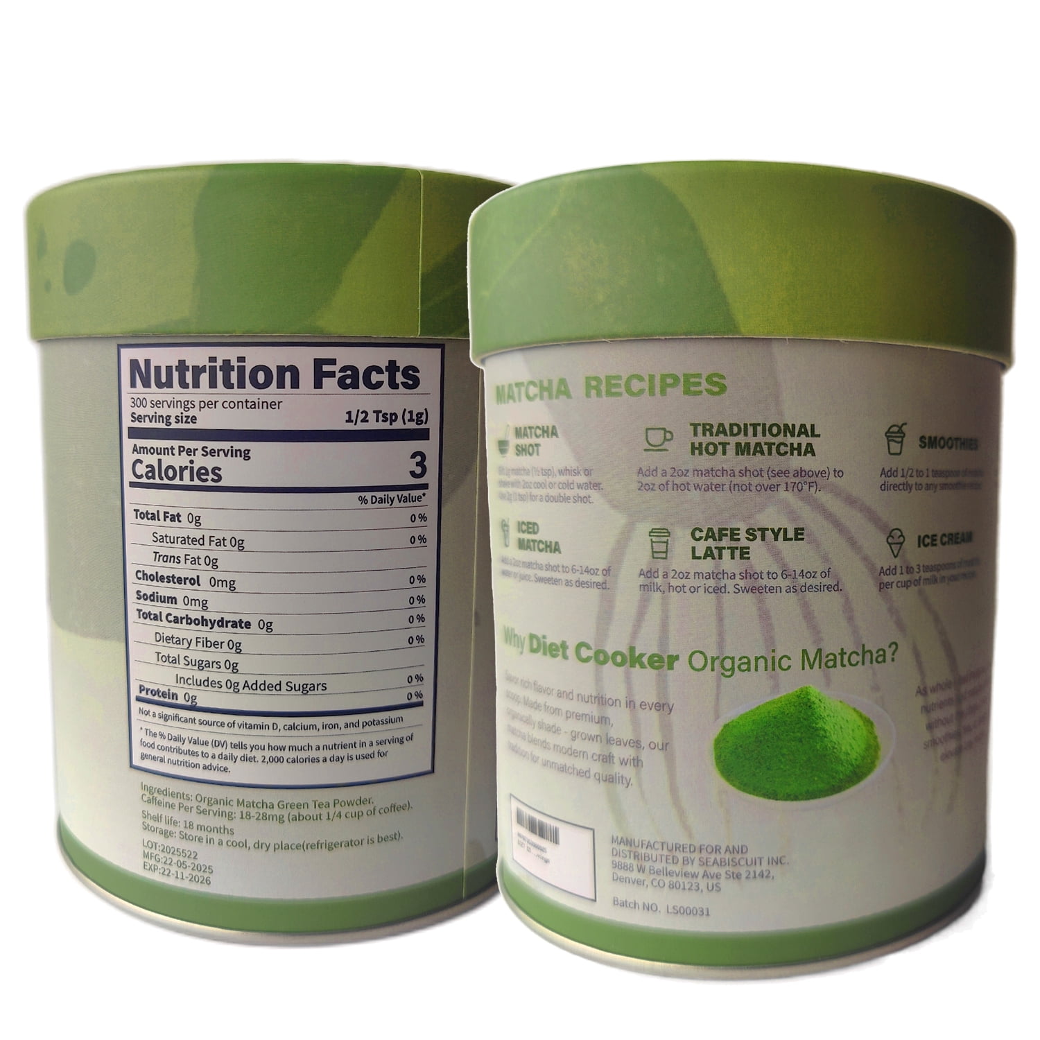 DIET COOKER Organic Premium Grade Matcha Powder, 300g Premium First Harvest Green Tea Powder Vegan, Gluten-Free, Sugar-Free with No Additives