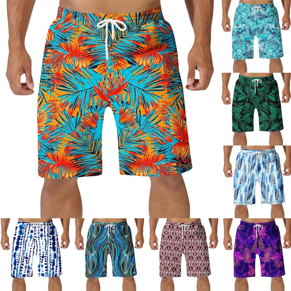 Purcolt Mens Graphic Print Shorts Quick-Dry Loose Fit Drawstring Basketball Shorts Summer Casual Hawaiian Beach Swimwear Bathing Suit with Pockets