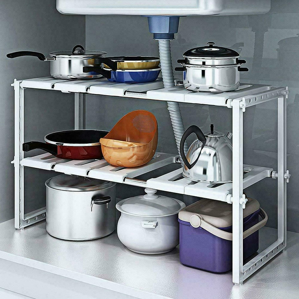 2 Tier Under Sink Expandable Shelf Organizer Rack, Kitchen Pot Pan