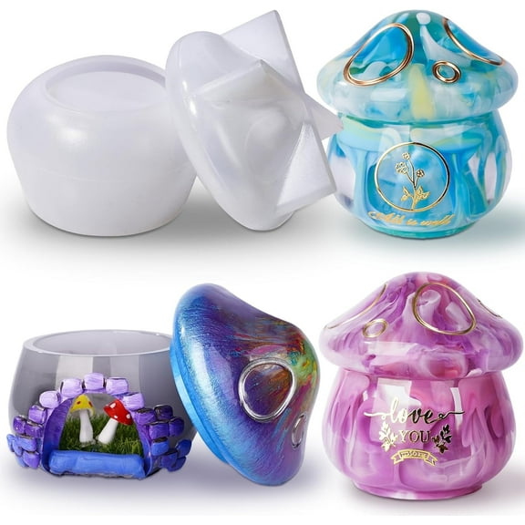 LET'S RESIN Mushroom Jar Mold - Silicone with Lid for Epoxy Resin, Candle Holder & Storage Containers
