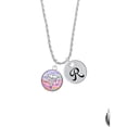 thumbnail image 2 of Delight Jewelry Silvertone Domed Multi Color RT Silvertone Script Initial Disc - R - Charm Necklace, 20"+3", 2 of 4
