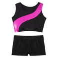 thumbnail image 4 of YIZYIF Girls Shiny Glitters Crop Top with Boy-Cut Shorts Workout Exercise Outfit Set Dance Gym Suit Rose 14, 4 of 5