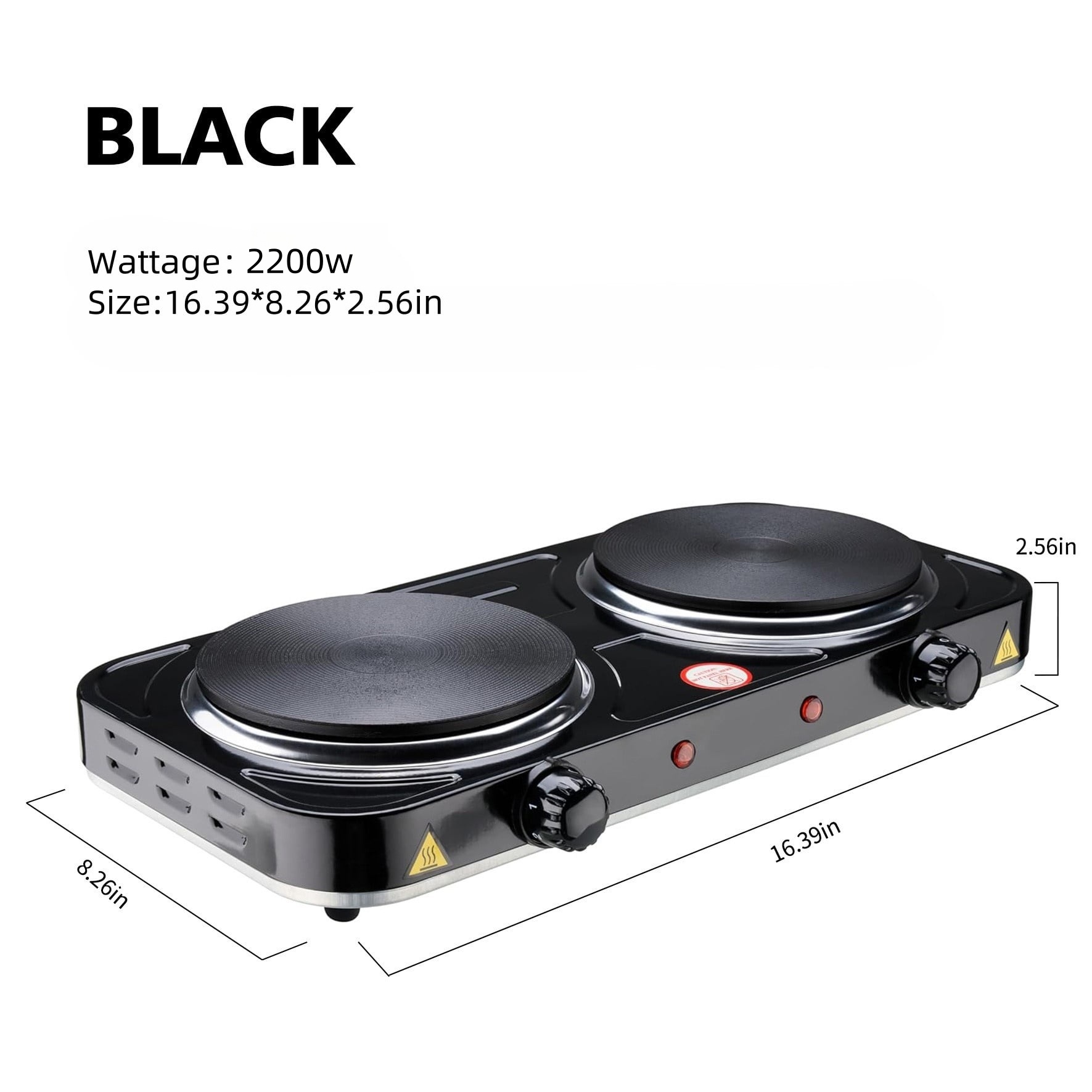 Electric Hot Plate, 2200W Countertop Burner,Cast Iron 2 Burners ,Portable Electric Stove, Portable Double Burners for Cooking,Easy to Clean, Black.