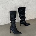 thumbnail image 6 of hopeusnice Ruched Pointed Toe Knee High Boot Leather Upper On Style Fashion Night Out Boot Black 40, 6 of 9