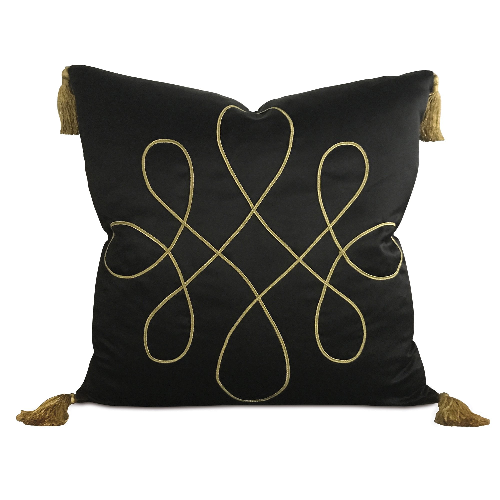 Black Silk Gold Tassel Geometric Pillow Cover 20" x 20"