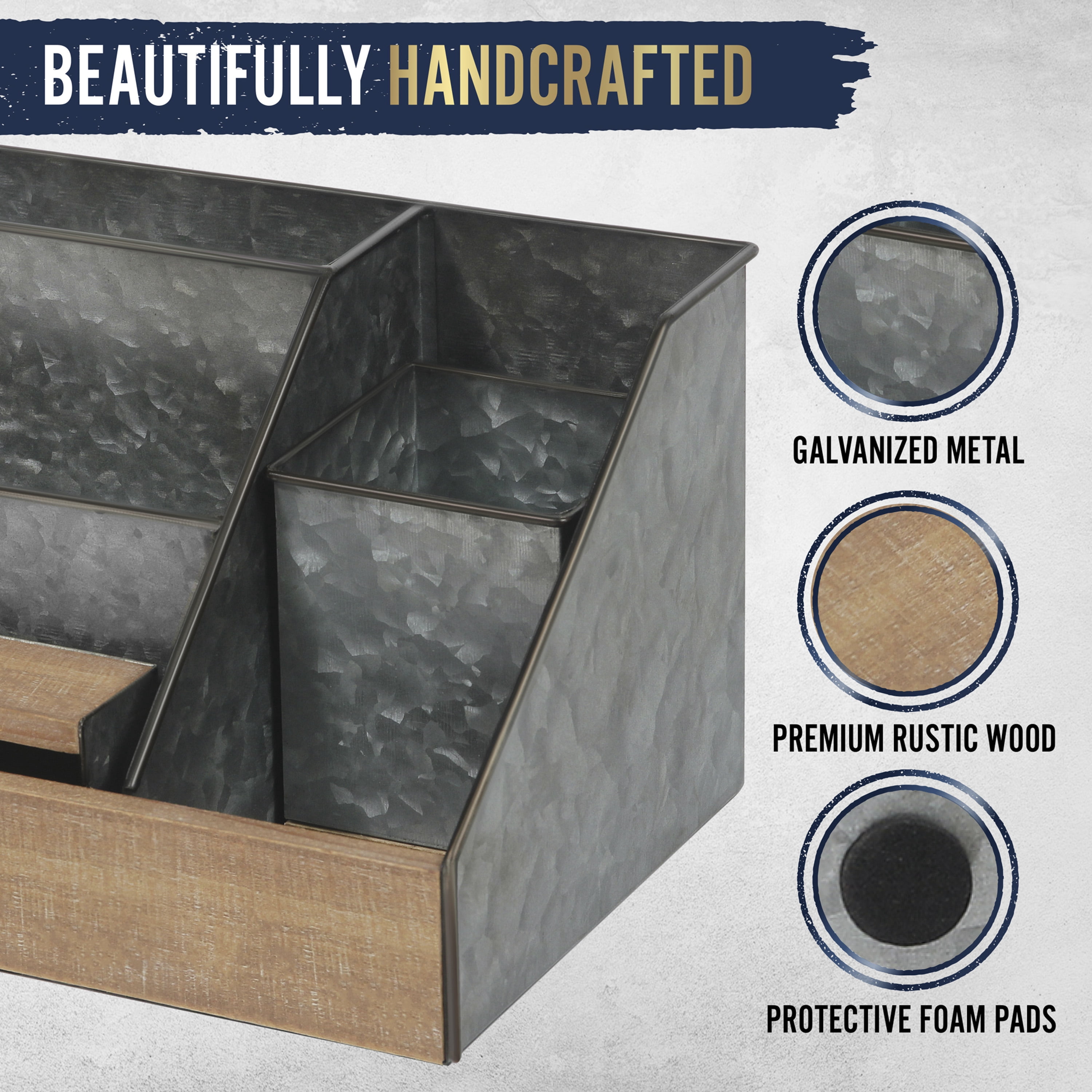 HBCY Creations 3 PIECE Galvanized Metal Desk Organizer Set- Rustic Mail Organizer For Desktop - Great For Rustic or Industrial Decor! Makeup Organizer For Vanity