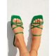 thumbnail image 2 of Fashionable Outdoors White Flat Slippers for Women, Criss Cross Plain Artificial Leather Open Toe Slide Sandals, 2 of 4