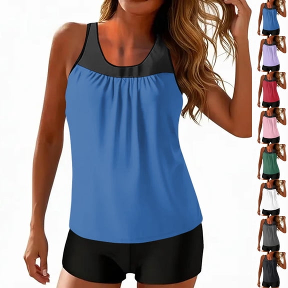 JoveMarine Swimsuit for Women Solid Classic Tankini - Two-Piece Design for Active Women Quick Dry Stretchy Fabric,Black L