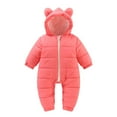 thumbnail image 2 of Zwiiyzr 2024 Baby Infant Long Sleeve Onesie Boy Girl Fluffy Jumpsuit Hooded Fleece Rompers Solid Color Cute Thick Keep Warm Bear Ear Outfits Holiday Birthday Gift Watermelon Red, 2 of 4
