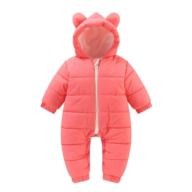 EGNMCR Rompers for Kids Boys And Girls Fashion Solid Color Cute Thickening Keep Warm Bear Ear Jumpsuit Kid Rompers