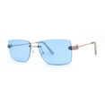 thumbnail image 2 of Womens Slick Minimal Luxury Rimless Rectangle Retro 90s Sunglasses Gold Blue, 2 of 4