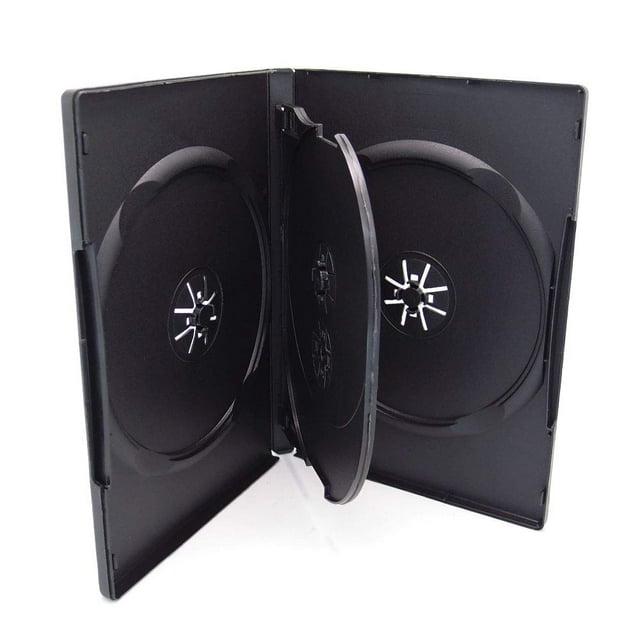 Lot de 10 Maxtek Standard 14mm Noir Quad 4 Disques DVD Cases avec Plateau Rabattable Double Face et Manchon Transparent Extérieur