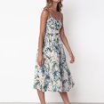 thumbnail image 3 of Vestido largo elegante con cuello en V para mujer Vestido con tirantes estampados con bolsillos Traje de vacaciones FLhrweasw Nuevo, 3 of 9