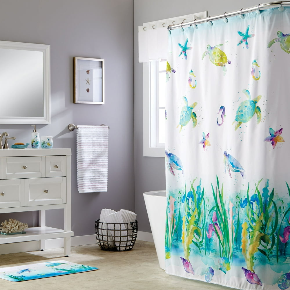 SKL Home Watercolor Ocean Fabric Shower Curtain, Multicolor, 70" x 72
