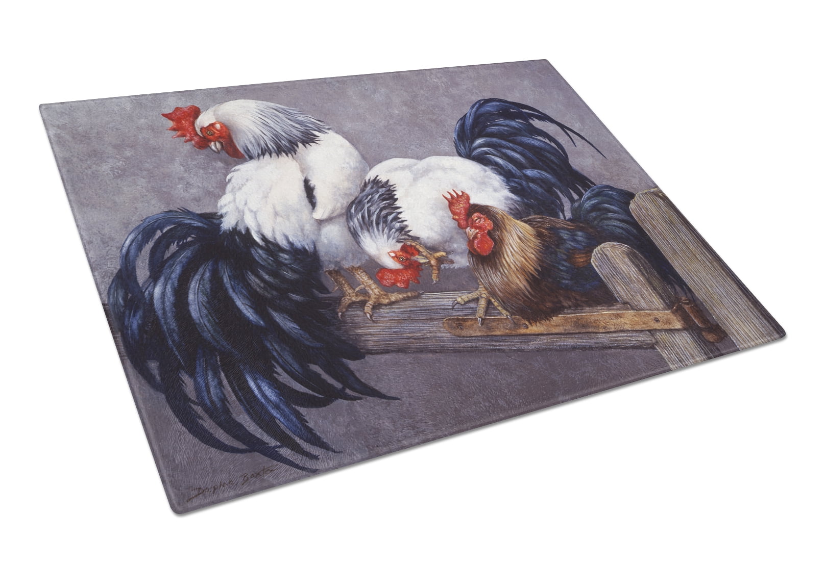 Roosters Roosting Glass Cutting Board Large