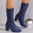 thumbnail image 2 of Xiaoxatg Women's Mid-Calf Boots - Stylish Lace Up Design with Pointed Toes and Heels for Fashion-Forward Individuals 9 Blue, 2 of 8