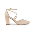 thumbnail image 3 of BLISSFUL STEP Women's Pointed Toe Cross Strap Block Heels Pumps Beige 6, 3 of 7