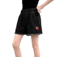 thumbnail image 2 of CPNG Kids Children Girls Daily Denim Shorts Summer Casual Strawberry Embroidery Elastic High Waist Shorts with Pockets(Black,3-4 Years), 2 of 5
