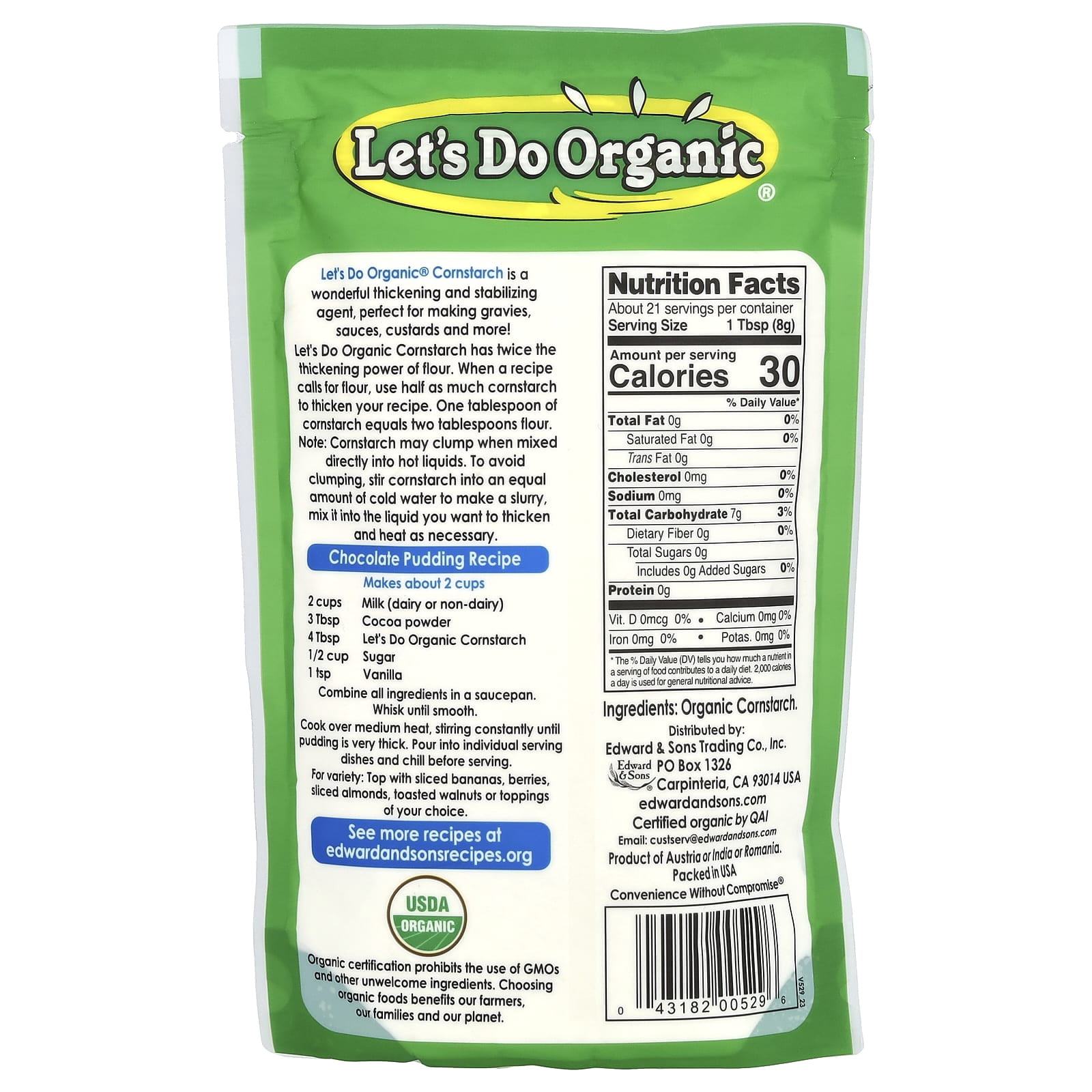 Edward & Sons, Let's Do Organic, Organic Cornstarch, Gluten Free, 6 oz Pack of 4