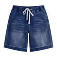 thumbnail image 5 of Jean Shorts for Women High Waisted Pull on Drawstring Elastic Waist Trendy Stretchy Denim Wide Leg Jorts Summer Shorts with Pockets M, 5 of 6