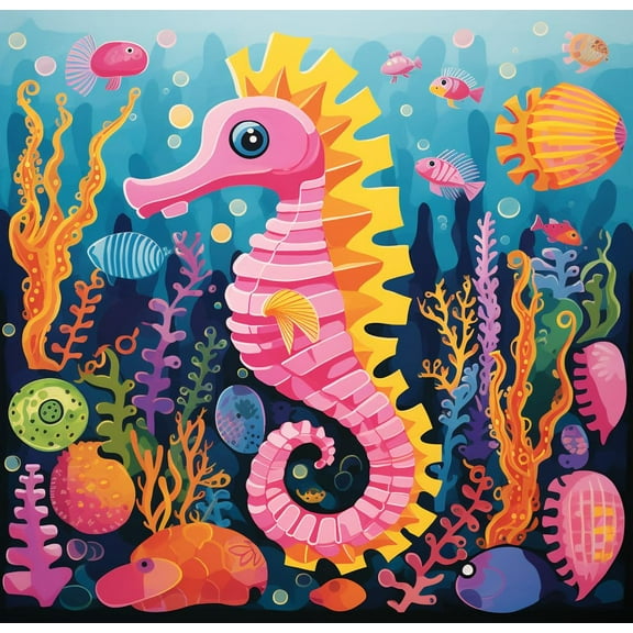 Cartoon Sea Horse DIY 5D Diamond Art Painting by Number Kits for Adults Paint with Full Drill Round Diamond Gems Painting Art Craft for Home Wall Decor 13.8x13.8in
