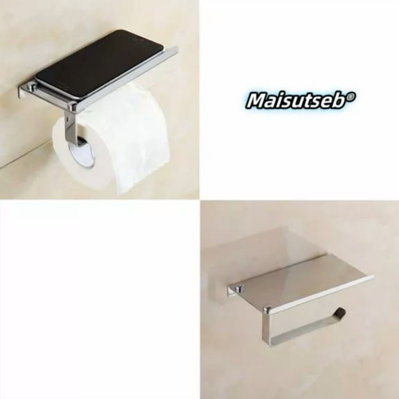 304 Bright Stainless Steel Toilet Paper Holder With Mobile Phone Storage Shelf