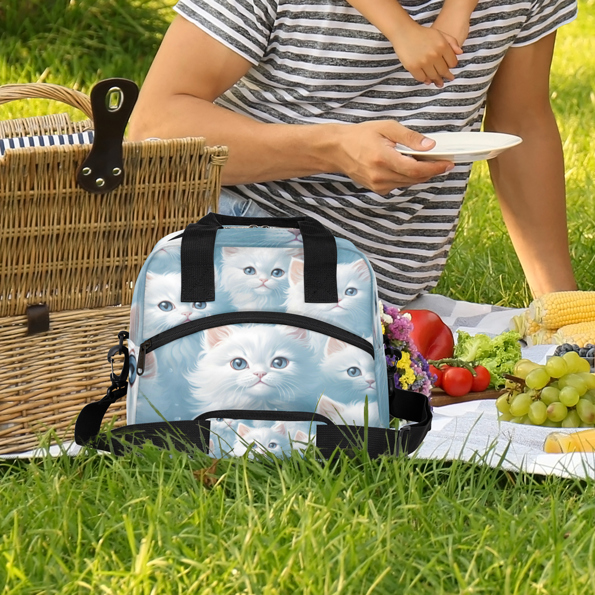 Herdesigns Cat Insulated Lunch Bag for Women Men Adults Large Reusable Lunch Box Cute Cat Leakproof Cooler Tote Bags with Adjustable Shoulder Strap