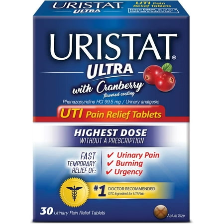 Uristat Ultra UTI Pain Relief Tablets, Fast Urinary Tract Infection Relief of Urinary Pain, Burning, Urgency, Maximum Strength, Cranberry Flavored Coating, 30 Tablets
