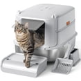 thumbnail image 1 of Caja de arena para gatos Furkid XL de acero inoxidable con tapa y cuchara, color gris, 1 of 8