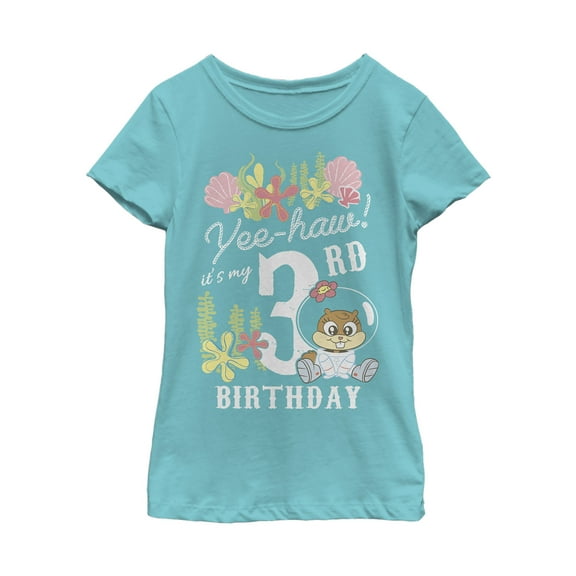 Girl's SpongeBob SquarePants Sandy 3rd Birthday  Graphic Tee Tahiti Blue Medium