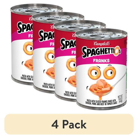 (4 pack) SpaghettiOs Canned Pasta with Franks, 15.6 oz Can