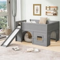 thumbnail image 3 of Harper & Bright Designs Full Size Low Loft Bed with Slide and Storage Shelves, Playhouse Wooden Low Loft Bed Frame with Door and Window, Gray, 3 of 13