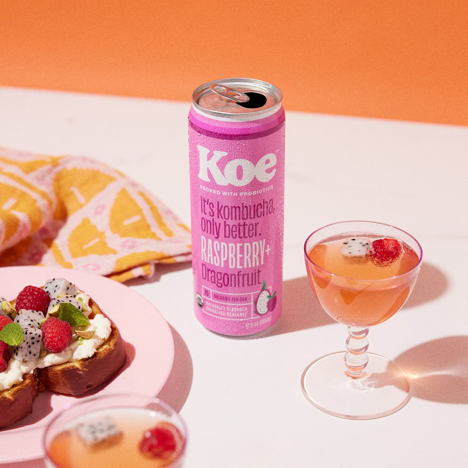 Koe Organic Kombucha Cans, Raspberry Dragonfruit | Sparkling Fruit