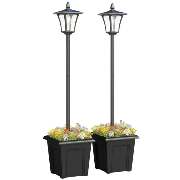 63 Inch Solar Lamp Post Lights 2 Pack Waterproof LED Solar Light Posts with Planter Black