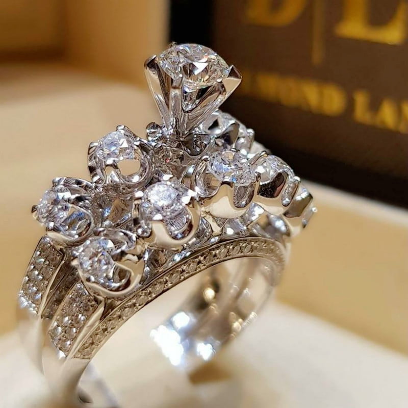 Cute Female Crystal White Zircon Stone Ring Set Luxury Vintage