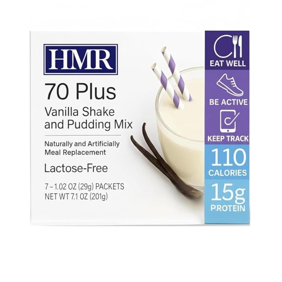 HMR 70 Plus Vanilla Meal Replacement Powder, Lactose Free, 15g Protein, Low Calorie, 7 Servings