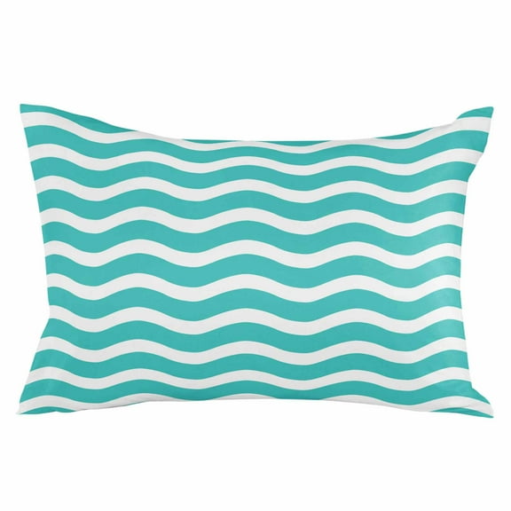 Teal Aqua Moire Ombre Throw Pillow Cover 20 x 26 Inch Decorative Pillow Cover Water Ripple Stripe Farmhouse Lumbar Pillowcase Seasonal Rectangle Cushion Case for Couch Sofa Bed Living Room