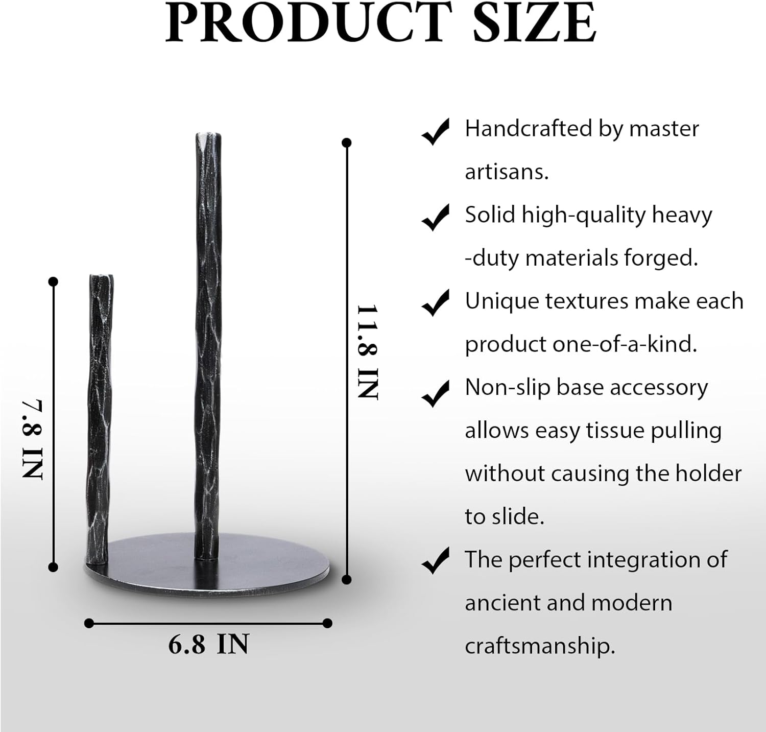 Paper Towel Holder, Hand-Forged Vintage Black Paper Towel Stand Holder, Kitchen Heavy Duty Solid Metal Countertop Roll Paper Organizer