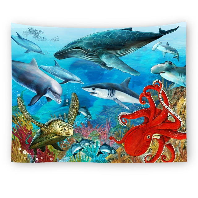 Tapiz de pared con forma de pulpo marino, 150 x 130 cm, microtela de fibra