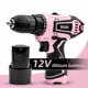 thumbnail image 2 of 12V Pink Cordless Drill Driver Set, Electric Drill, Various Speed, Li-Ion Battery Powered, 25+1 Torque Setting, 3/8 Keyless Chuck, Electric Drill For, 2 of 5