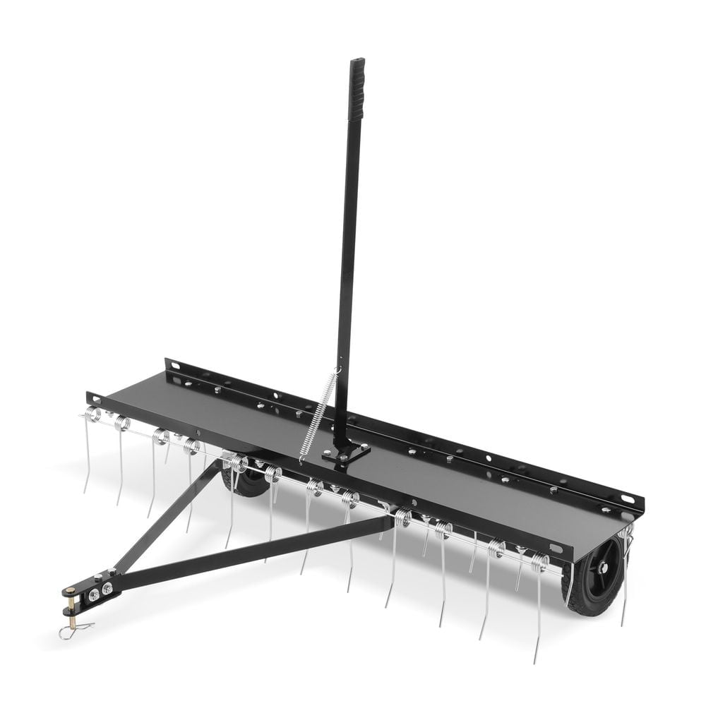 Heavy Duty Tow Behind Dethatcher 48-inch – 24 Spring Tines, Lawn Care Rake for ATV or Lawn Mower, Dethatching Rake with Lift Handle for Grass, Farm & Garden