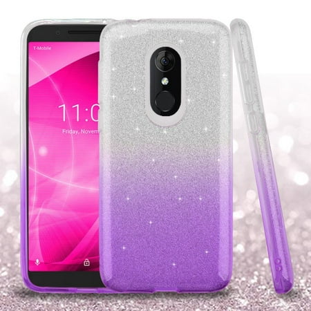 - Alcatel Revvl 2, T-Mobile Revvl 2 Phone Case Slim HYBRID Bling Glitter Candy Silicone Rubber Gel Hard Protective Case Cover - Purple Silver Glittering Phone Case for Alcatel T-Mobile Revvl 2, Revvl 2