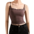 thumbnail image 3 of Women'S Square Neck Lace Tank Tops Sleeveless Crop Spaghetti Strap Summer Y2k Tops Brown S, 3 of 8