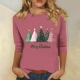thumbnail image 2 of asdoklhq Christmas Pullover Sweaters for Women's Christmas Printed Round Neck 3/4 Sleeve T-shirt Loose Top Long Sleeve Round Neck Top/Shirt Pink 4X, 2 of 5