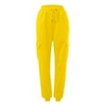 thumbnail image 3 of Baqcunre Women's Solid High Waist Loose Lace-Up Drawstring Double Pocket Long Sweatpants Cargo Pants Women Cargo Sweatpants for Women Wide Leg Pants Woman Pants for Women ,Yellow,Size S-3Xl, 3 of 4