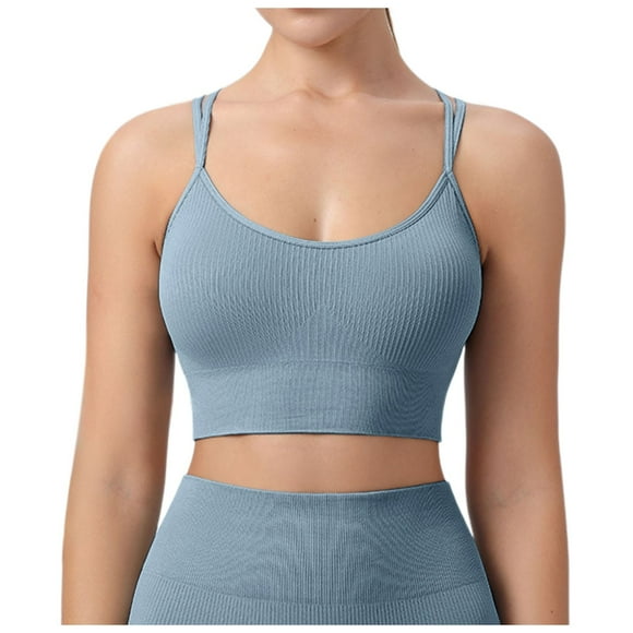 Curenmufel Sport Bras for Women High Support Sports Bras for Women,Padded Sports Bra Tank Top Sexy Crisscross Back High Impact Longline Workout Yoga Bra (Blue,XXL)