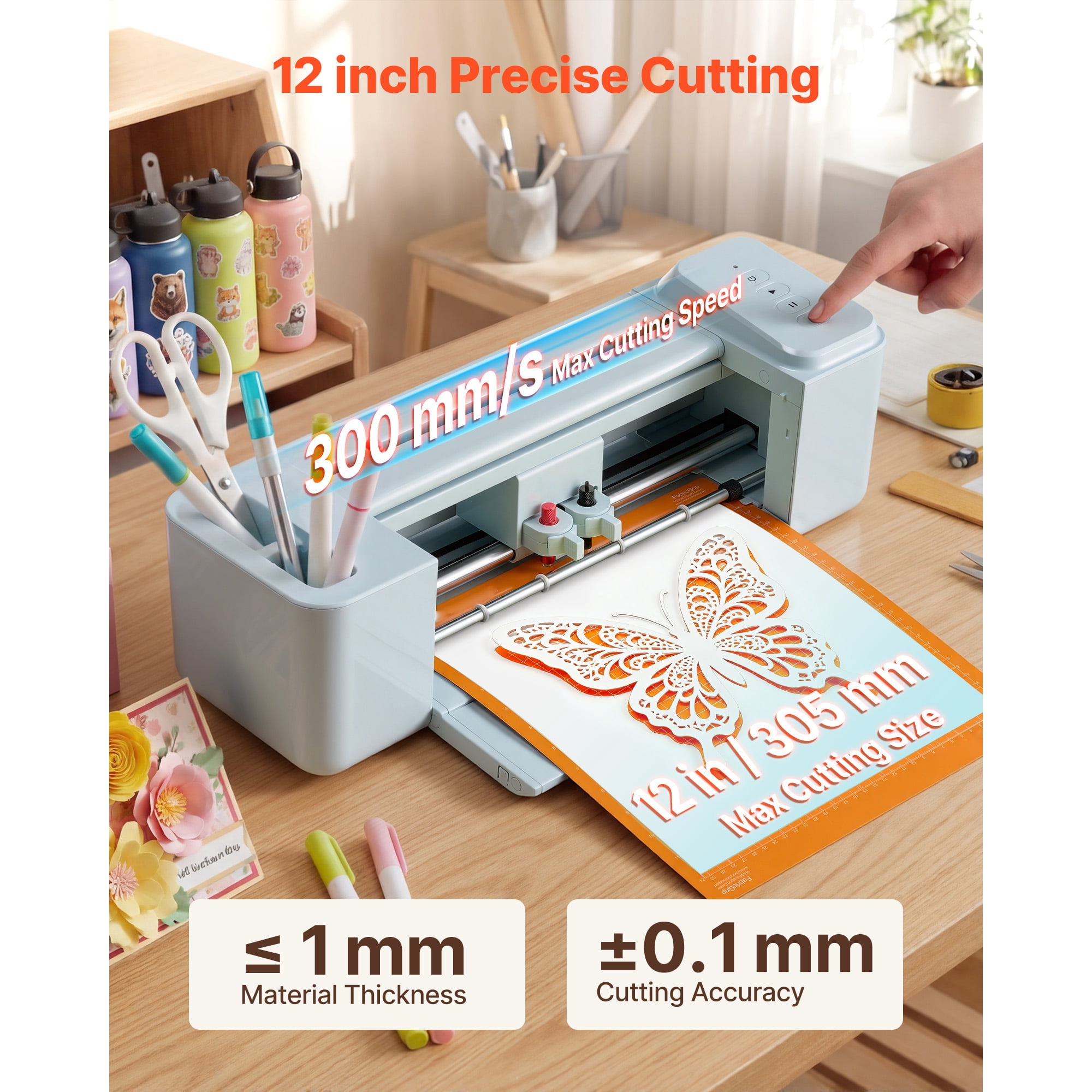 KFFKFF 12-inch Vinyl Cutting Machine with Button Controls, Over 5000 Built-in Design Options, Compatible with Mac, Windows, Android, and iOS for Personalized Crafts, Cards, and Home Decorations